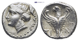 PAPHLAGONIA. Sinope. Hemidrachm (Circa 330-250 BC). (3 Gr. 14mm.)
Head of nymph left, with hair in sakkos.
 Rev. Eagle facing, head left, wings displa...