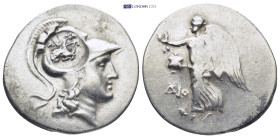 Pamphylia, Side. AR Tetradrachm, (16.7 g 30 mm). Dio-, magistrate. Circa 205-100 BC. Obv: Helmeted head of Athena right. Rev: ΔIO. Nike advancing left...
