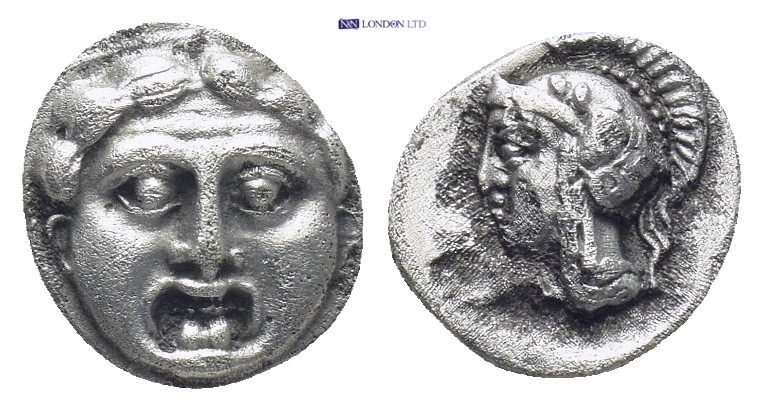 PISIDIA, Selge. (Circa 350-300 BC). AR Obol. (9mm, 1.02 g) Obv: Facing gorgoneio...