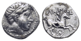 Kings of Macedon, Philip II. AR 1/5 Tetradrachm, (2.1 g 14mm). 359-336 BC. Amphipolis. Obv: Diademed head of Apollo right. Rev: ΦΙΛΙΠΠΟΥ, Youth on hor...