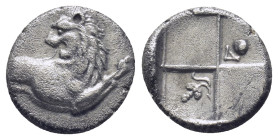 THRACE, Chersonesos. Circa 386-338 BC. AR Hemidrachm (14mm, 2.0 g). Forepart of lion right, head reverted / Quadripartite incuse square with alternati...