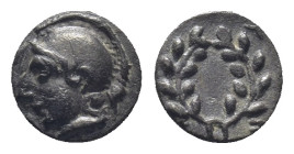 AEOLIS, Elaia. Circa 450-400 BC. AR Hemiobol (7mm, 0.34 g). Helmeted head of Athena left / Wreath.