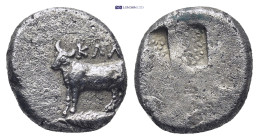 BITHYNIA, Kalchedon. Circa 340-320 BC. AR Hemidrachm (2.35 Gr. 12mm. ). Persic standard. 
Bull standing left on grain ear 
Rev. Stippled quadripartite...
