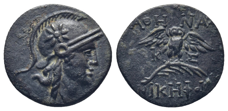 MYSIA. Pergamon. AE (Circa 200-133 BC). (2.35 Gr. 17mm.)
Helmeted head of Athena...