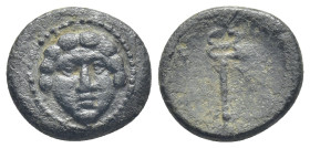 PAMPHYLIA. Aspendos. 2nd-1st century BC. AE (Bronze, 14 mm, 2.33 g). Facing gorgoneion. Rev. Kerykeion.