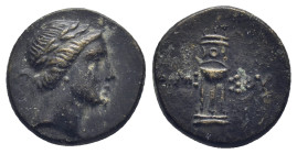 Pontos, Amisos Æ20.Pontos AE (15mm, 2.76g) Circa 125-100 BC. Bust of Artemis right, bow and quiver over shoulder / Tripod.