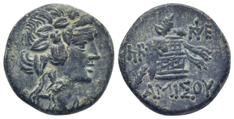 Pontos, Amisos. 85-65. AE (21mm, 8.0 g) Dionysos right Rev.Cista mystica with pa...