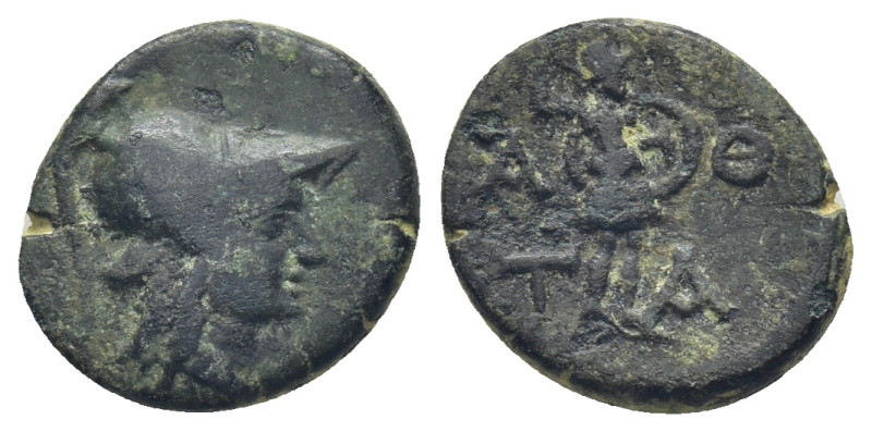 Aeolis, Temnos Æ (14mm. 1.9 g) Circa 1st-2nd century BC. Helmeted head of Athena...