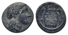 Asia Minor. Uncertain mint in Western Asia Minor or Abydos, Troas circa 400-200 BC. Bronze Æ (12mm., 2,0 g). Laureate head of Apollo right / lyre.