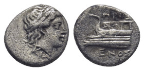 BITHYNIA, Kios. Circa 345-315 BC. AR Hemidrachm . (10mm, 1.2 g) Proxenos, magistrate. Laureate head of Apollo right / Prow of galley left, ornamented ...