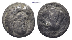 CARIA Rhodes AR Hemidrachm. circa 170-150 BC. (1.46 Gr. 11mm.)
Radiate head of Helios right 
Rev. Rose with bud, sunburst in left field.