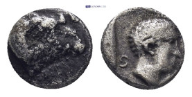 CARIA. Halikarnassos. Circa 395-377 BC. Hemiobol (0.52 Gr. 7mm.). 
Head of ram to right. 
Rev. Bare male head to right.