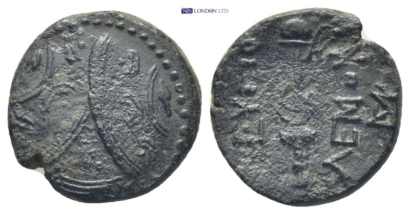 Caria, Mylasa AE (Bronze, 3.63 g, 16mm) Eupolemos, ca 295-280 BC. Obv: Three ove...