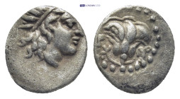 ISLANDS off CARIA, Rhodos. Rhodes. Circa 188-150/88 BC. AR Diobol (10mm, 0.89 g). Plinthophoric type. Radiate head of Helios right / Rose with bud to ...