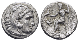 Kings of Macedon, Alexander III 'the Great', AR Drachm, Abydos. (4 Gr. 17mm.) 
Obv: Head of Herakles right, wearing lion skin.
Rev. Zeus seated left w...