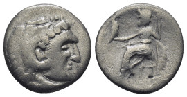 Kings of Macedon, Alexander III 'the Great', AR Drachm, (17mm, 3.13), 336-323 BC. Obv: Head of Herakles right, wearing lion skin. Rev: AΛEΞANΔPOY, Zeu...