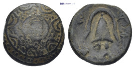 Kings of Macedon, Philip III Arrhidaios (323-317 BC). Æ Half Unit (13mm, 2.6 g). Sardes, c. 322-319/8 BC. Macedonian shield, kerykeion on boss. R/ Mac...