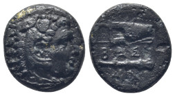 Kings of Macedon. Uncertain mint in Western Asia Minor. Alexander III. 336-323 BC. Struck 323-310 BC. AE. (5.67 Gr. 17mm.) Head of Herakles to right, ...