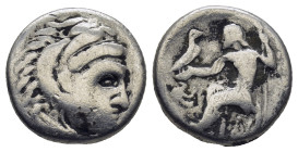 Kingdom of Macedon, Antigonos I Monophthalmos AR Drachm. (16mm, 3.6 g) In the name and types of Alexander III. Lampsakos, circa 310-301 BC. Head of He...