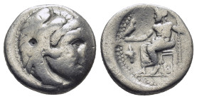 KINGS of MACEDON. Alexander III ‘the Great’. 336-323 BC. AR Drachm (16mm, 4.0 g). Sardes mint. Struck under Menander, circa 324/3 BC. Head of Herakles...