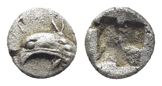 IONIA.Phokaia. Circa 521-478 BC. AR Hemidrachm. (0.32 Gr. 6mm.)
Head of griffin ...