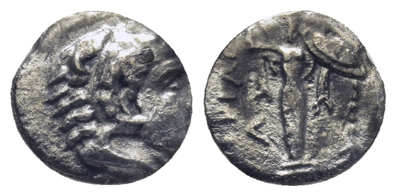 MYSIA, Pergamon. 310-282 BC. AR Diobol (11mm, 0.9 g). Head of Herakles wearing l...