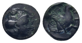 MYSIA. Lampsakos AE, (11mm, 1.3 g) 4th-3rd centuries BC Obv: ΛΑ[Μ] - Laureate female head right. Rev: ΨΑ - Forepart of Pegasos right; below unknown sy...