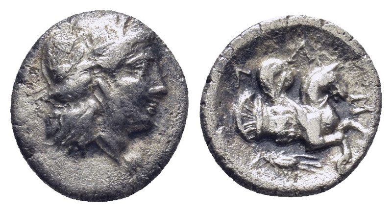 MYSIA. Lampsakos. (4th-3rd centuries BC). AR Obol. (11mm, 1.0 g)Obv: Laureate he...