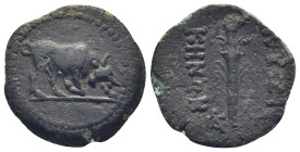 MYSIA.Kyzikos.(2nd-1st centuries BC).Ae. (22mm, 4.0 g) Obv : Bull butting to right. Rev : KVZI / KHNΩN. Torch; monogram to upper to right.