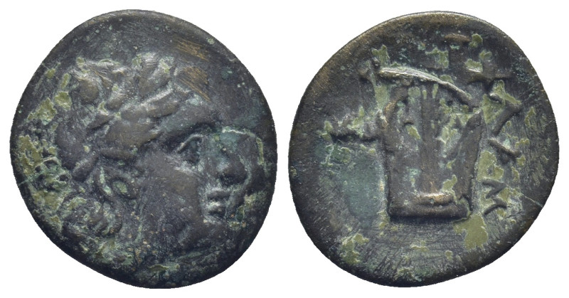 Mysia, Lampsakos, ca. 2-1 cent BC, AE (18mm, 2.48 g) Laureate head of Apollo rig...