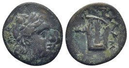 Mysia, Lampsakos, ca. 2-1 cent BC, AE (18mm, 2.48 g) Laureate head of Apollo right Lyre, to the left forepart of Pegasos