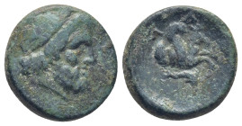 Mysia, Lampsakos. 4th-3rd centuries B.C. AE (16mm, 3.9 g). Laureate head of Zeus right / Λ-A-M, forepart of pegasus right, dolphin below.