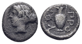 Mysia, Prokonnesos. AR Hemidrachm, (2.17 g 12 mm). Circa 411-387 BC. Obv: Female head (Kore Soteira or Aphrodite?) left. Rev: ΠΡΟ / ΚΟΝ. Oinochoe with...