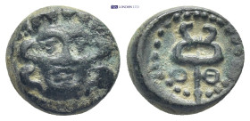 PAMPHYLIA, Aspendos. 2nd-1st centuries BC. Æ (12mm, 3.33 g). Facing gorgoneion / Caduceus; O to left, Θ to right.