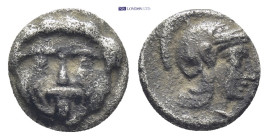 PAMPHYLIA, Aspendos. 420-360 BC. AR Obol (9mm, 0.77 g) Gorgoneion / Helmeted head of Athena.