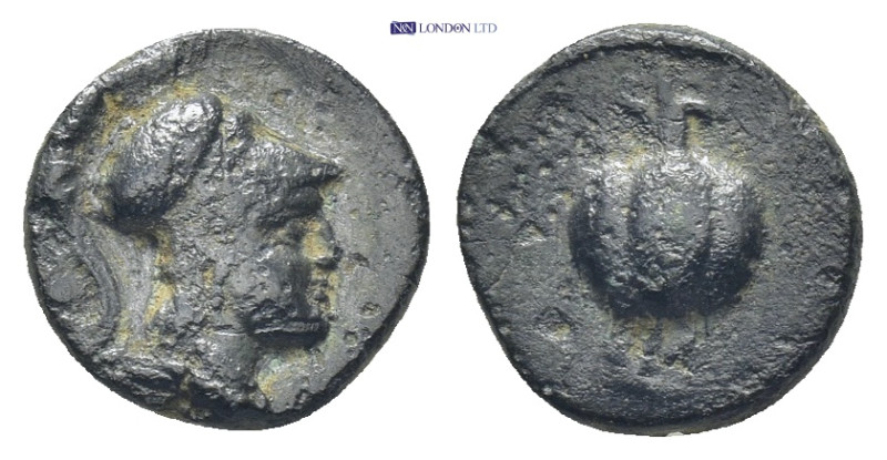 Pamphylia, Side, 1st century BC. Æ (11mm, 1.17 g). Helmeted head of Athena r. R/...