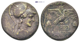 PHRYGIA, Apameia. Circa 100-50 BC. Æ (22mm, 8.7 g). Bust of Athena right, wearing high-crested Corinthian helmet / Eagle alighting on basis with maean...