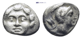 PISIDIA, Selge (Circa 350-300 BC) AR Obol (8mm, 0.95 g) Obv: Facing gorgoneion. Rev: Helmeted head of Athena to right; behind, astralagos.