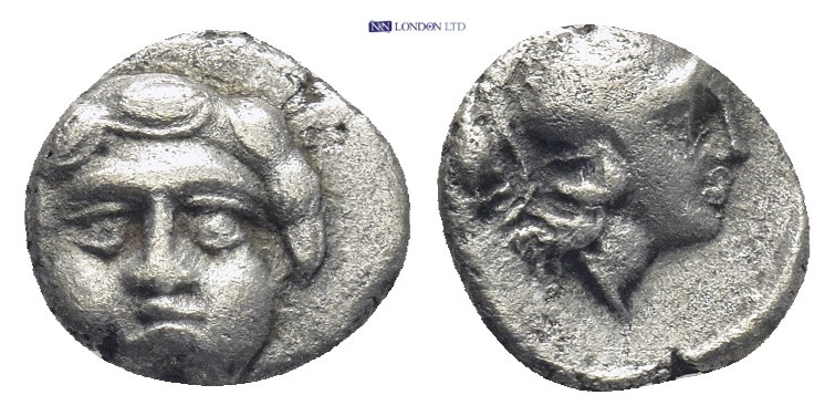 PISIDIA, Selge (Circa 350-300 BC) AR Obol (9mm, 0.9 g) Obv: Facing gorgoneion. R...