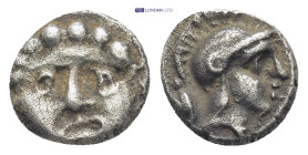 PISIDIA, Selge (Circa 350-300 BC) AR Obol (9mm, 0.98 g) Obv: Facing gorgoneion. Rev: Helmeted head of Athena to right; behind, astralagos.