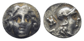 PISIDIA, Selge. Circa 3rd Century BC. AR Obol (9mm, 0.86 g). Gorgoneion / Helmeted head of Athena right; astragalos behind.