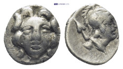 PISIDIA. Selge. Ca. 4th century BC. AR obol (9mm, 0.68 g). Ca. 300-190 BC. Head of gorgoneion facing / Head of Athena right, wearing crested, winged A...