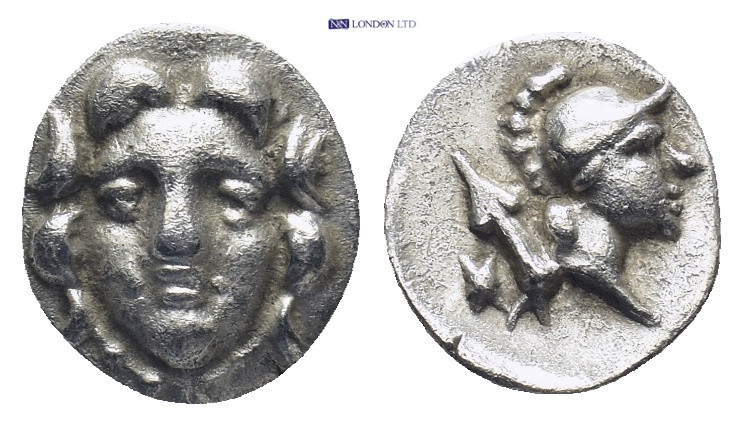 Pisidia. Selge circa 350-300 BC. Obol AR (0.77 Gr. 9mm.) 
Gorgoneion. 
Rev. Head...