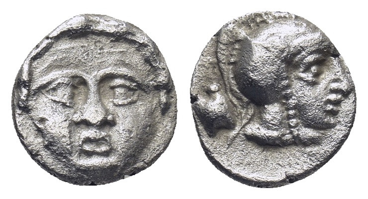 Pisidia. Selge circa 350-300 BC. Obol AR (0.86 Gr. 9mm.) 
Gorgoneion. 
Rev. Head...