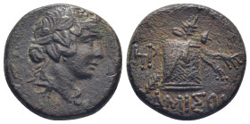 PONTOS, Amisos. Circa 85-65 BC. AE (8.36 Gr. 21mm.). 
Wreathed head of Mithradates VI as young Dionysos right 
Rev. Panther skin and thyrsos on cista ...