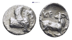 CILICIA, Kelenderis. 425-400- BC. AR Hemiobol( 0.32 Gr. 8mm.)
 Forepart of Pegasus
 Rev. Goat kneeling with head reverted.
