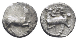Cilicia. Kelenderis. (3rd Century BC) AR Obol. (0.67 Gr. 9mm.)
Horse prancing right. 
Rev: goat kneeling right.