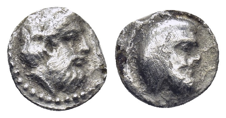 Cilicia. Nagidos circa 400-380 BC. Obol AR (0.58 Gr. 9mm.)
Head of Pan right 
Re...