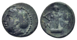 Thrace, Sestos Æ (12mm. 1.7 g) Circa mid 4th century BC. Female head to left, wearing sphendone / Herm facing; ΣΑ to left, barley ear to right.