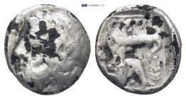 Islands off Thrace, Thasos AR Drachm. (14mm, 3.0 g)Circa 411-340 BC. Bearded head of Dionysos left, wearing wreath of ivy with berries / Herakles knee...